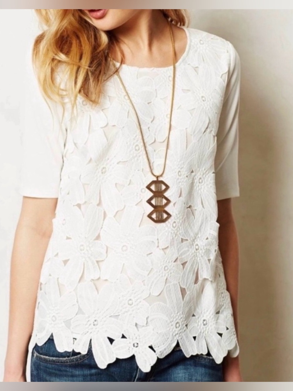 Anthropologie Sunday in Brooklyn White Crochet Orlaya Top Size Small
